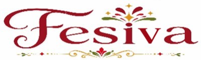 Fesiva logo featuring an elegant festive wordmark with a decorative celebration icon in red, gold, and green.